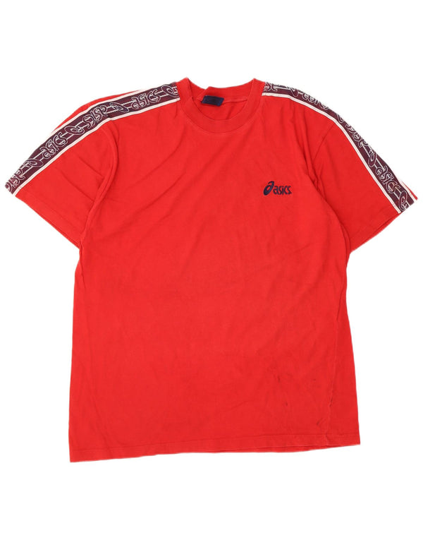 ASICS Camiseta gráfica para hombre Top Medium Red Colourblock Cotton