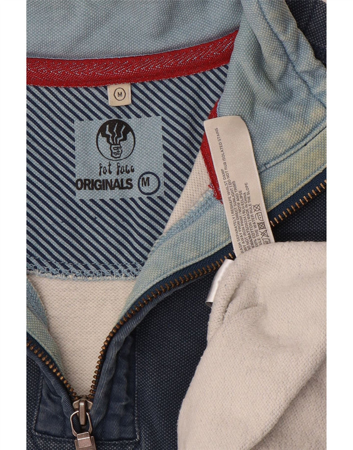 Sudadera con capucha y cuello con cremallera para hombre Fat Face Jersey de algodón azul marino mediano