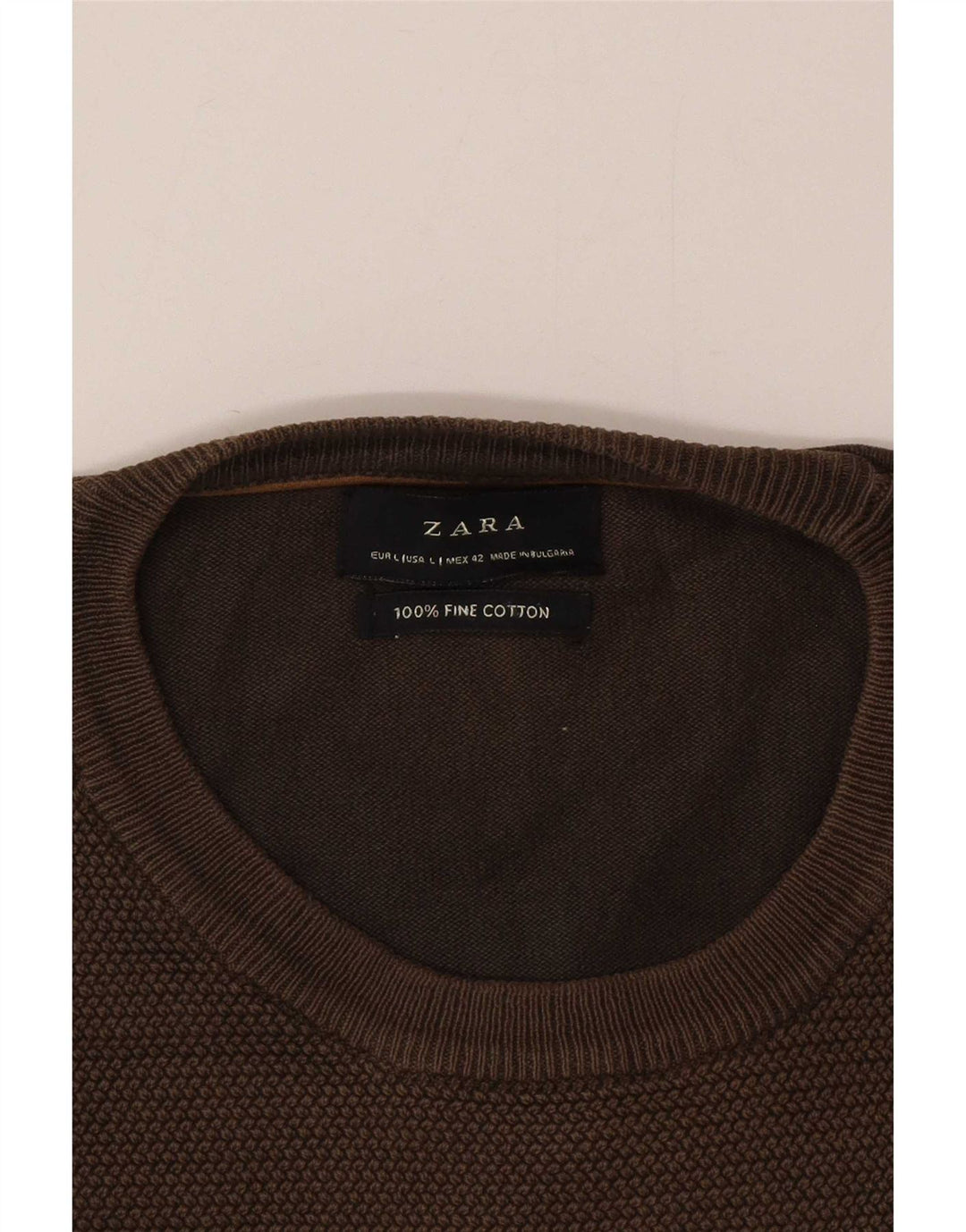 Zara Hombre Jersey Cuello Redondo Jersey Grande Algodón Marrón