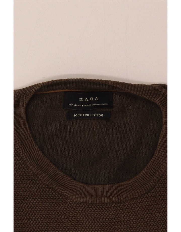 Zara Hombre Jersey Cuello Redondo Jersey Grande Algodón Marrón