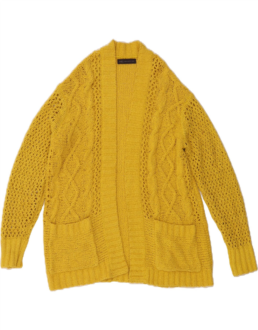 MARKS & SPENCER Womens Open Cardigan Sweater UK 14 Medium Yellow Cotton Vintage Marks & Spencer and Second-Hand Marks & Spencer from Messina Hembry 
