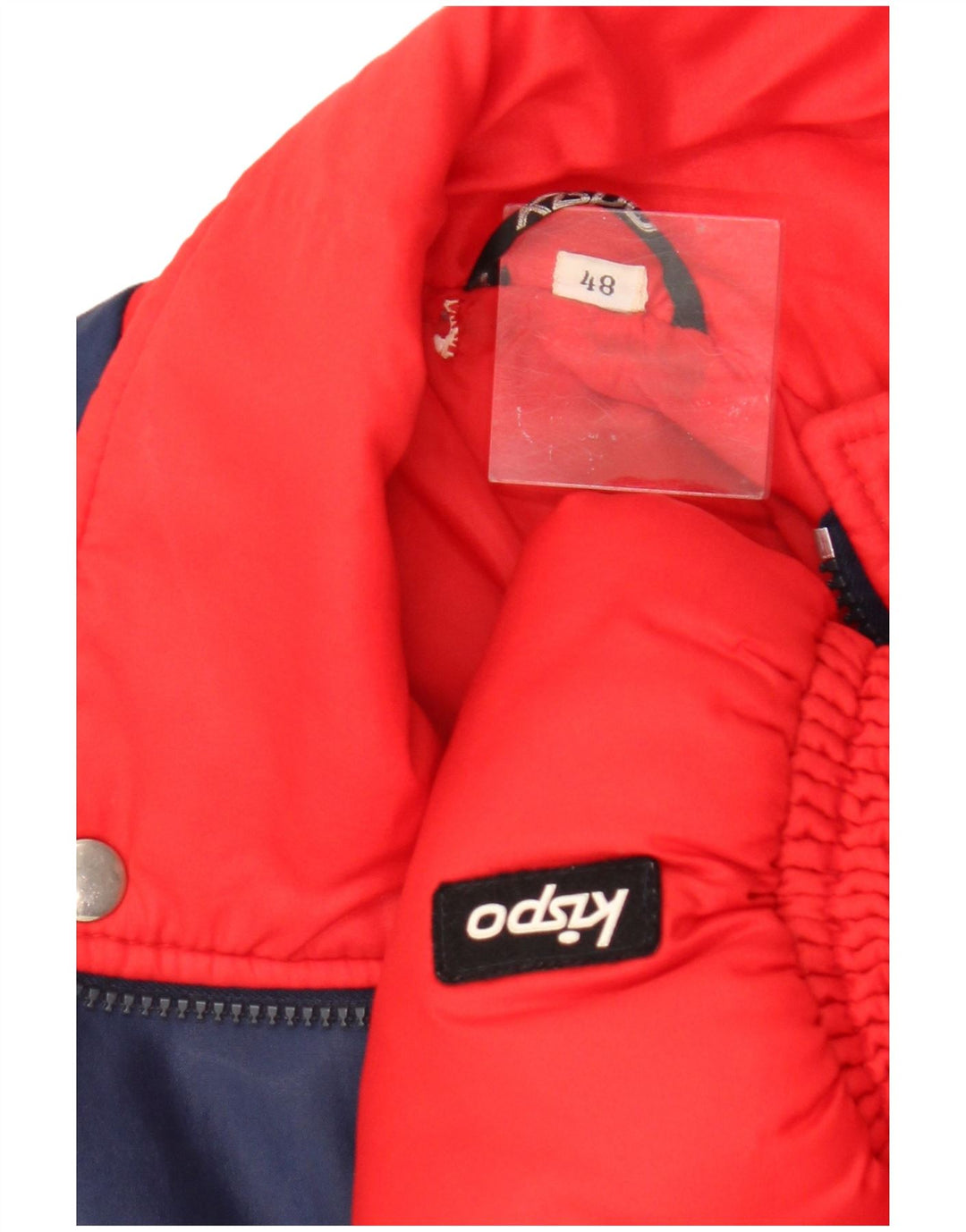 Chaqueta acolchada vintage para hombre IT 48 Poliamida con bloques de color rojo medio