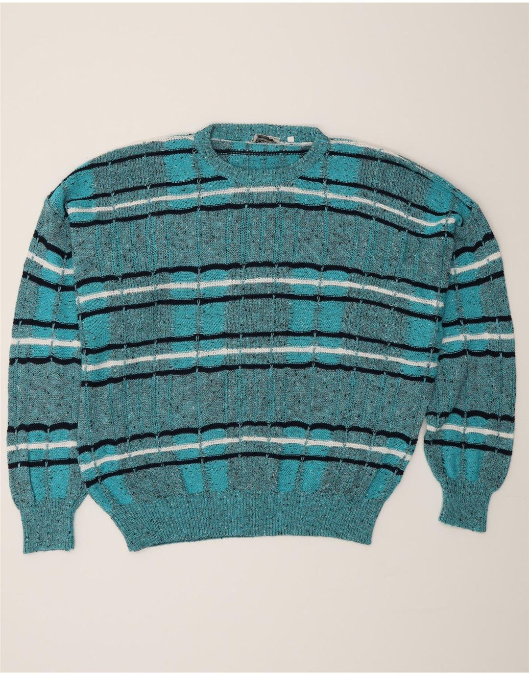 Les Jacquelines Jersey de cuello redondo para hombre IT 52 Large Blue Stripes