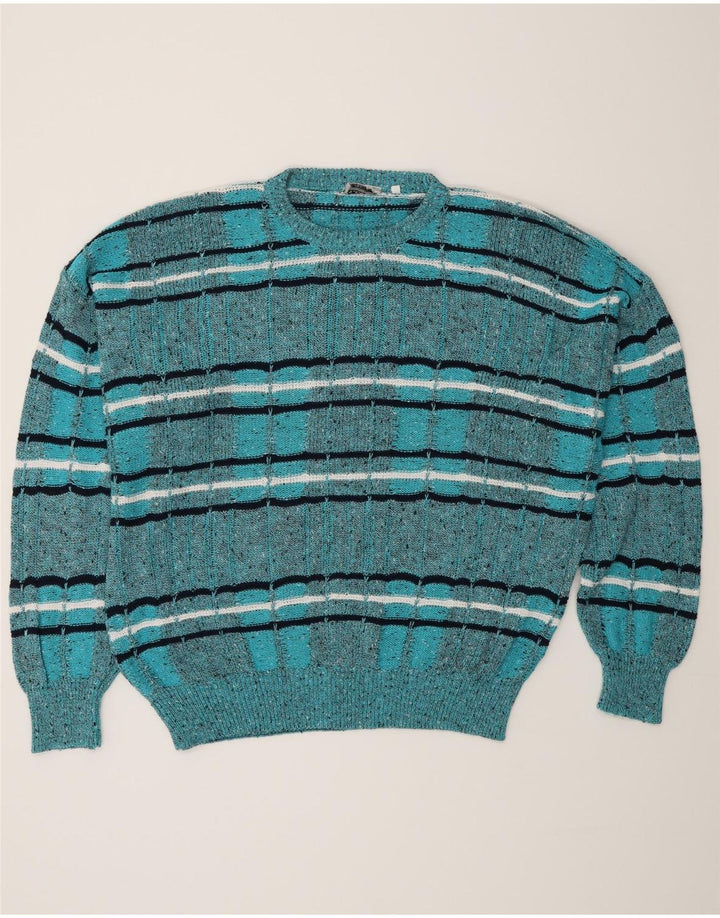 Les Jacquelines Jersey de cuello redondo para hombre IT 52 Large Blue Stripes