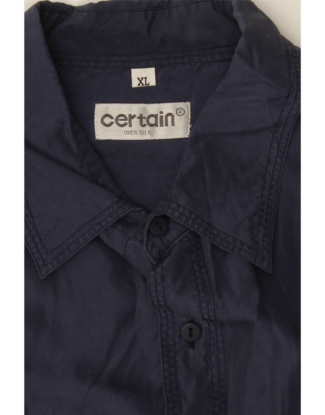 Camisa Vintage Hombre XL Seda Azul Marino