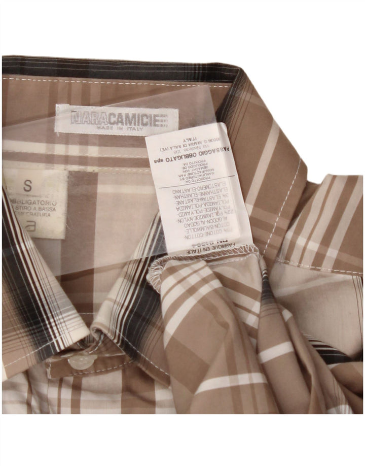 NARACAMICIE Camisa Hombre Small Marrón Cuadros Algodón
