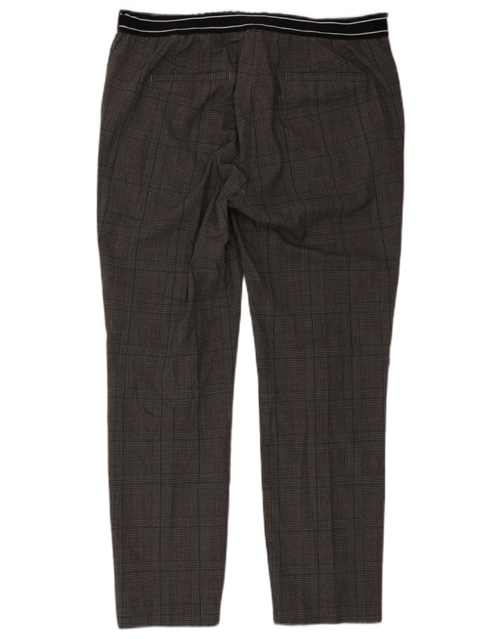 Zara Mujer Pantalón Chino Slim XL W32 L27 Poliéster A Cuadros Gris