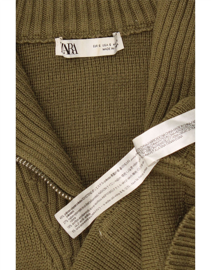 ZARA Womens Zip Roll Neck Jumper Sweater UK 10 Small Green Polyester