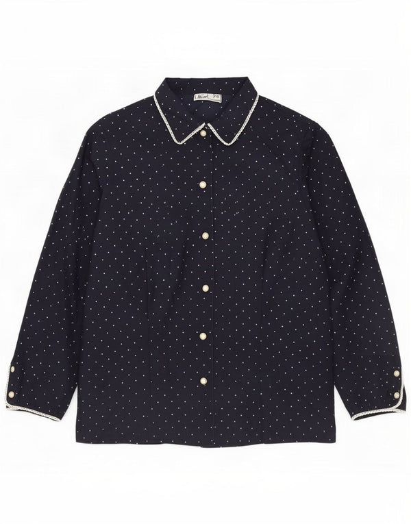 Blusa camisera vintage de manga 3/4 para mujer UK 44 Mediana Azul marino manchada