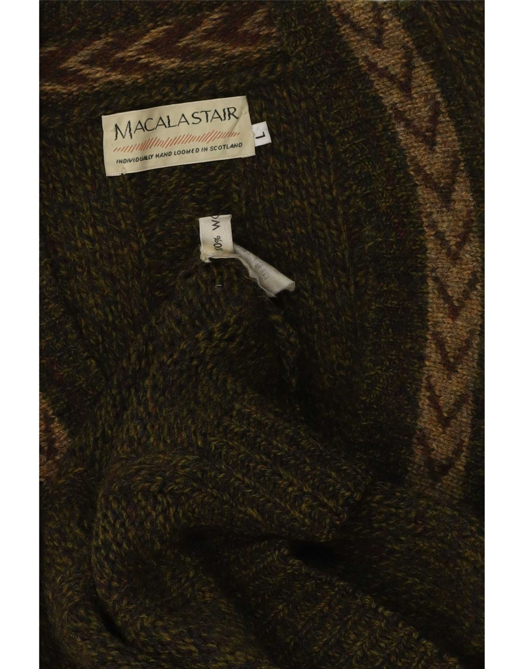 Macalastair Jersey con Cuello en V para Hombre de Lana geométrica Caqui Grande