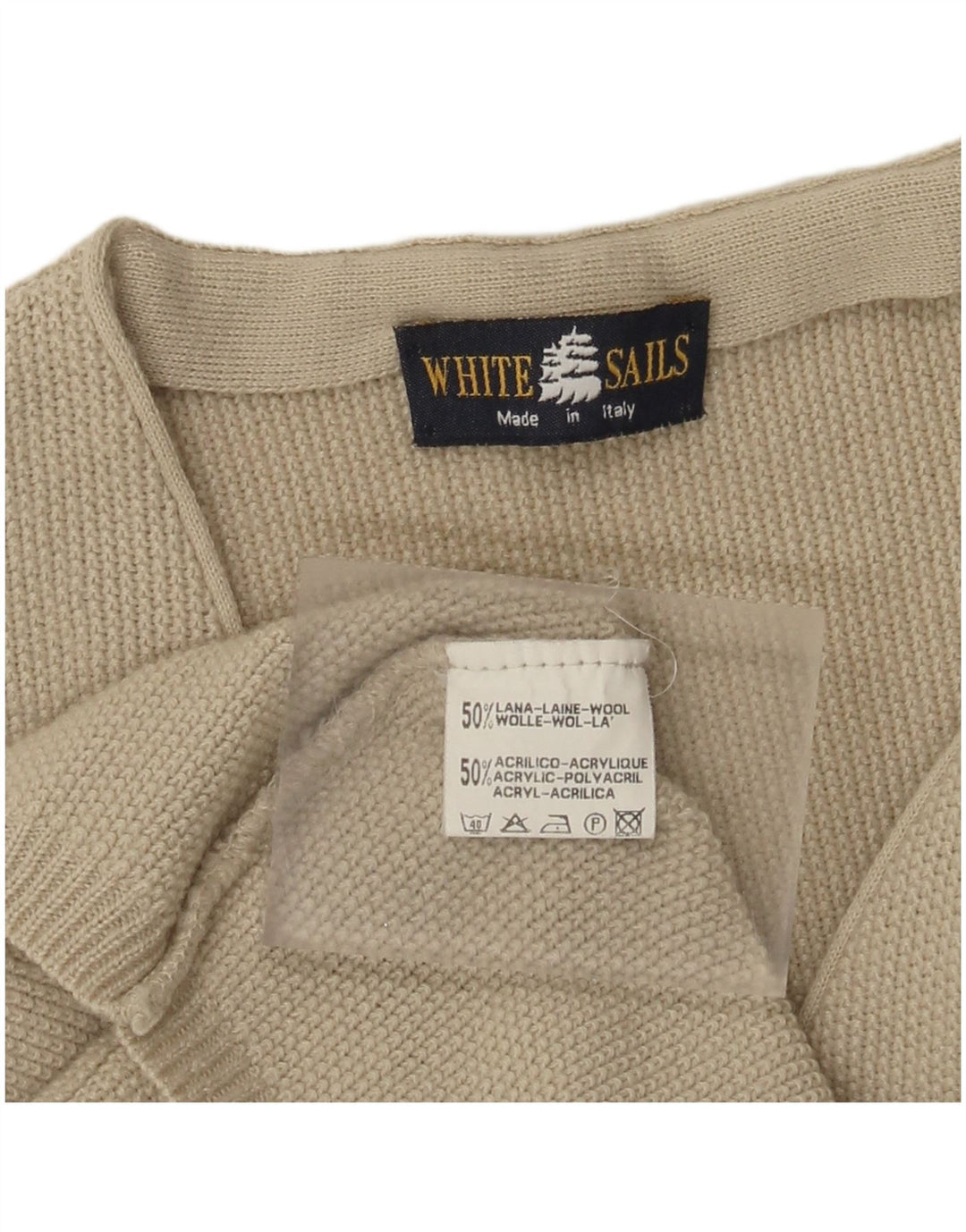 White Sails Cárdigan Sin Mangas Para Hombre De Lana Beige Medio