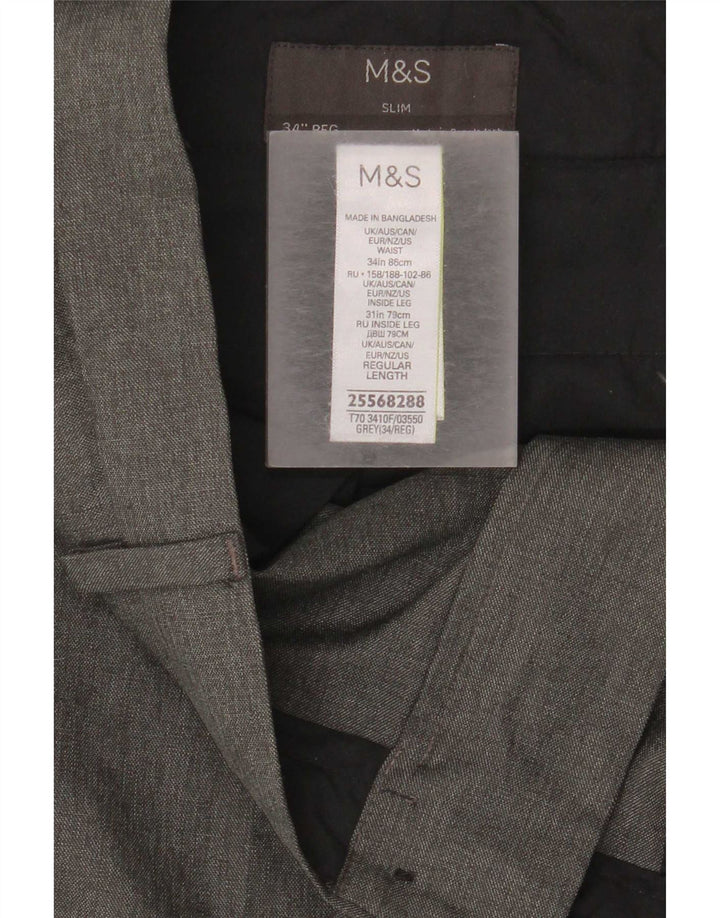 Marks & Spencer Pantalón chino ajustado para hombre W34 L31 Poliéster gris