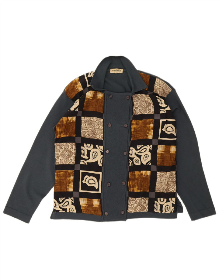 Vintage mujer doble pecho cardigan suéter Reino Unido 14 patchwork gris medio