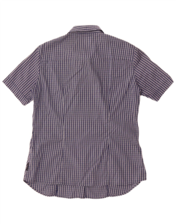 Armani Jeans Camisa de manga corta para mujer US 8 Mediana Azul Marino Cuadros Algodón