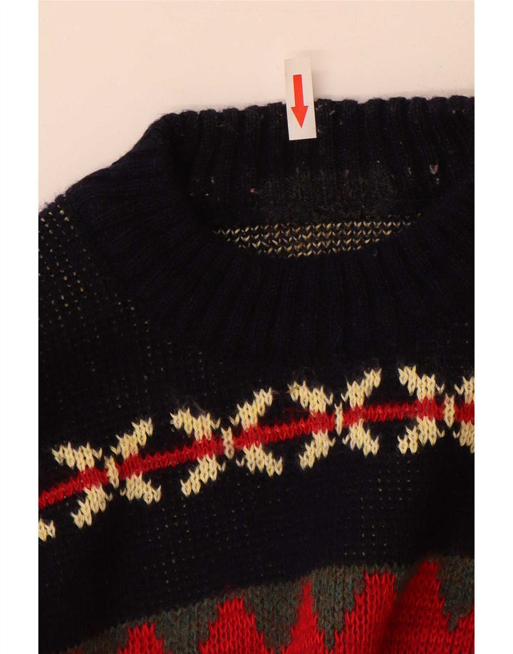 Vintage hombres cuello redondo jersey suéter grande multicolor Fair Isle