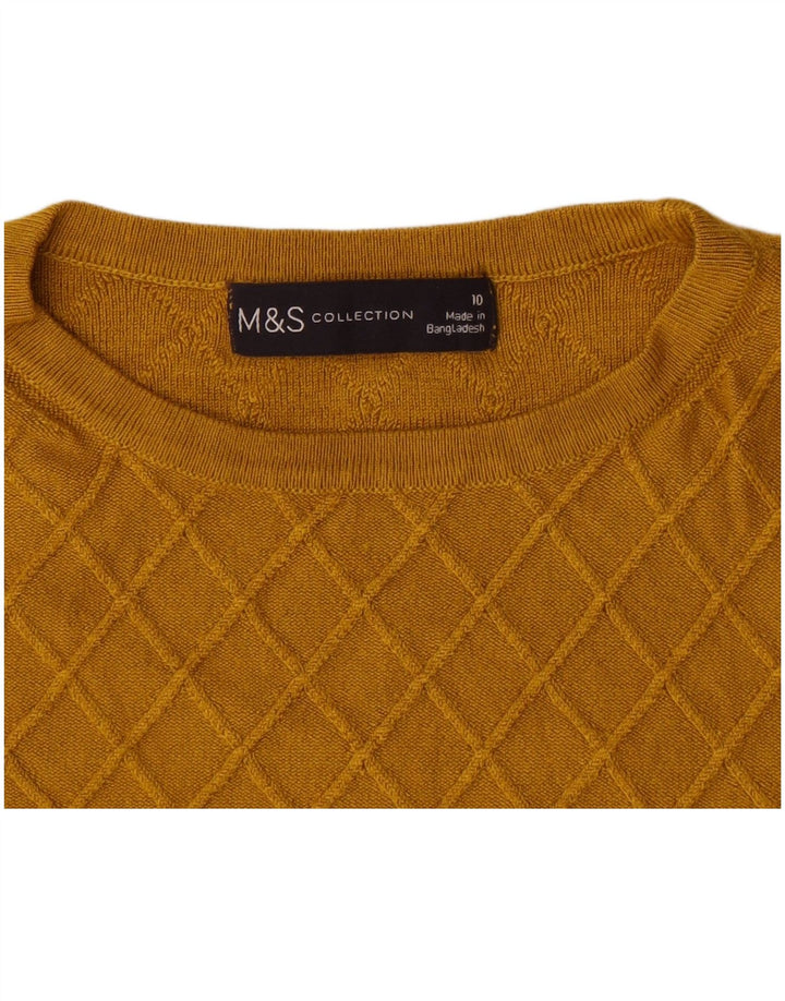 Marks & Spencer Suéter de cuello redondo para mujer UK 10 Small Yellow Check