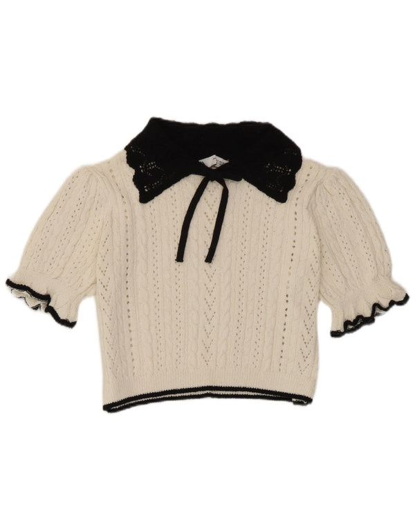Zara Mujer Crop Knit Blusa Top UK 10 Small Blanco Colorblock