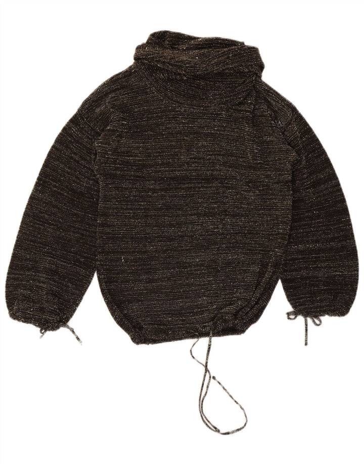 Vintage mujer rollo cuello jersey suéter EU 40 medio negro moteado