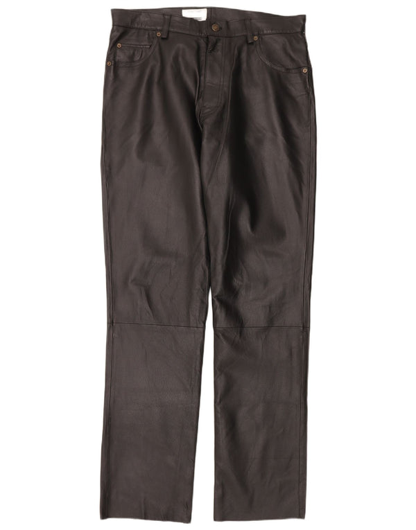 Rover & Lake Mens Straight Leather Trousers UK 36 Small W30 L36 Black