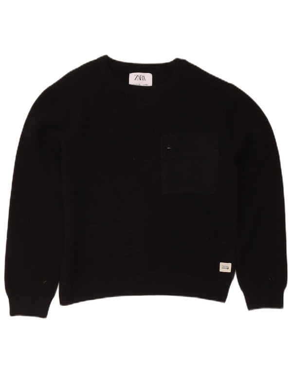 Zara Jersey con cuello barco para niño, 11-12 años, algodón negro
