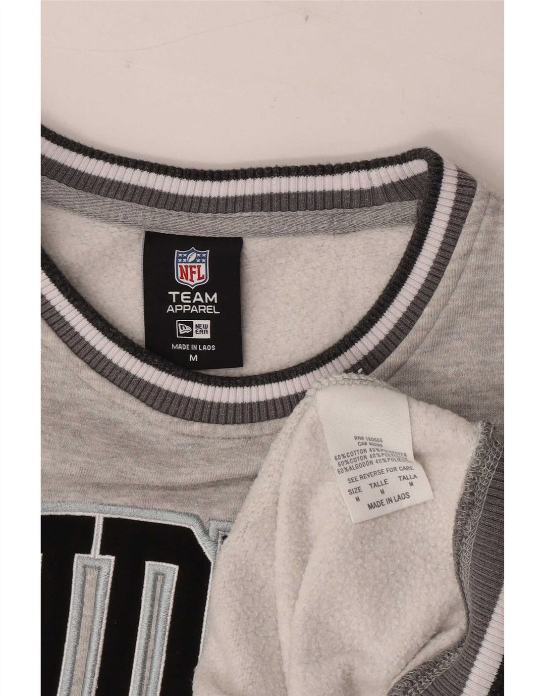 New Era Hombre Raiders Graphic Sudadera Jumper Algodón A Rayas Gris Medio