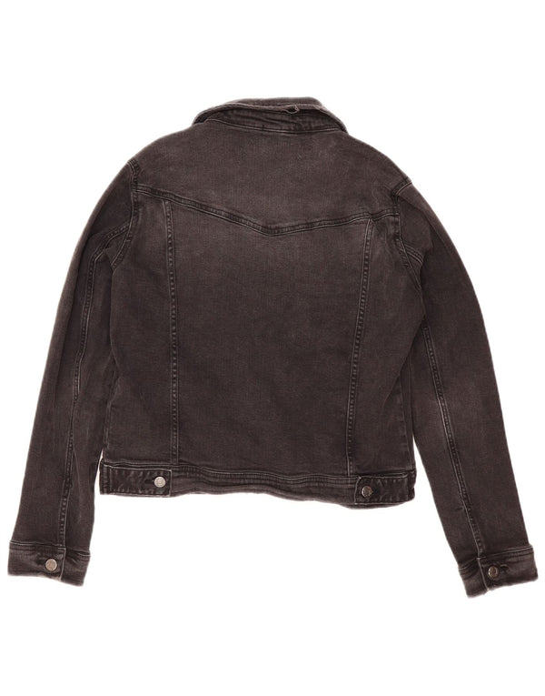 Zara Mujer Crop Denim Chaqueta UK 46 Grande Algodón Negro