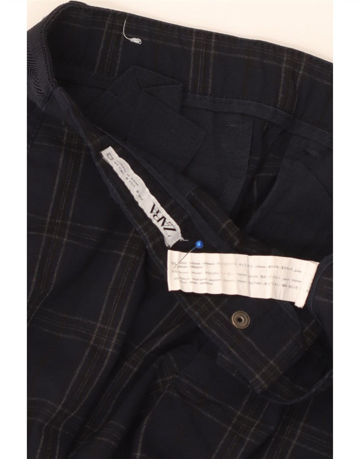 ZARA Pantalón chino slim para hombre Small W30 L29 Poliéster a cuadros azul marino