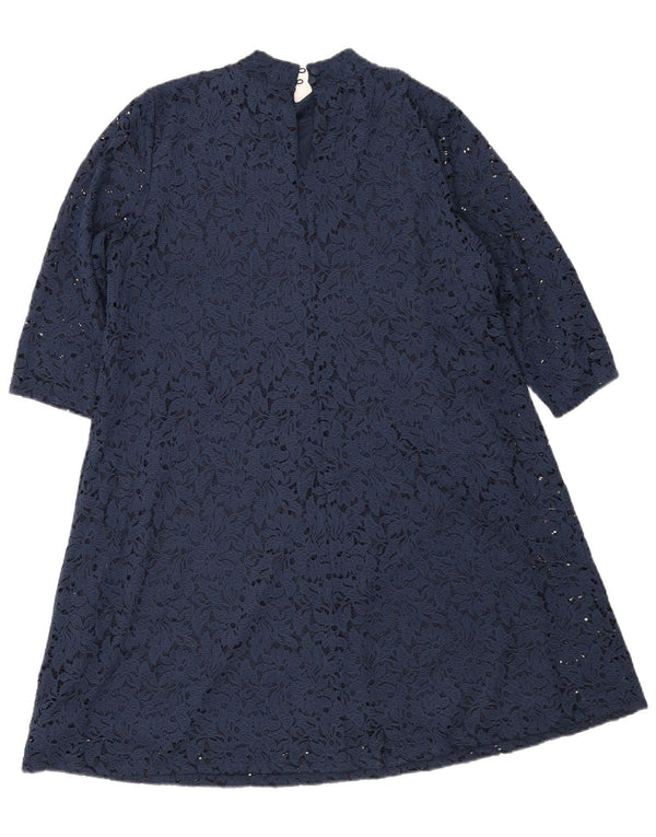 Marks & Spencer Womens 3/4 Sleeve A-Line Dress UK 20 2XL Navy Blue Floral