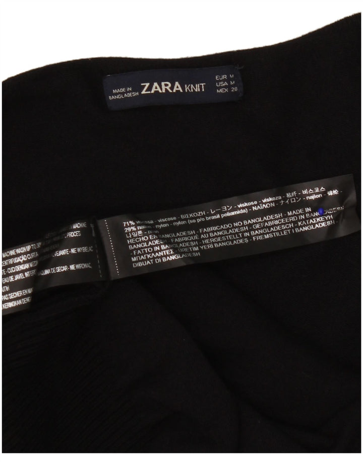 Zara Mujer Cárdigan Abierto Suéter UK 44 Medio Viscosa Negra
