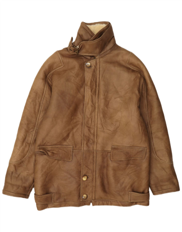 Chaqueta de piel de oveja vintage para hombre IT 50 Large Beige