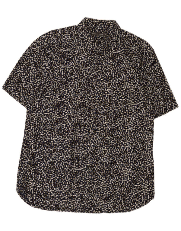 French Connection Camisa de manga corta para hombre de algodón floral azul marino grande
