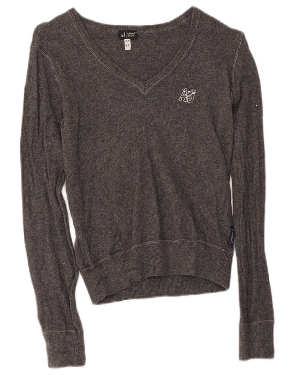 Armani Jeans Jersey corto con cuello en V para mujer UK 42 Viscosa gris medio