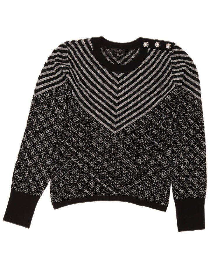 GUESS Suéter tipo jersey con cuello redondo para mujer UK 6 XS Poliéster Chevron negro