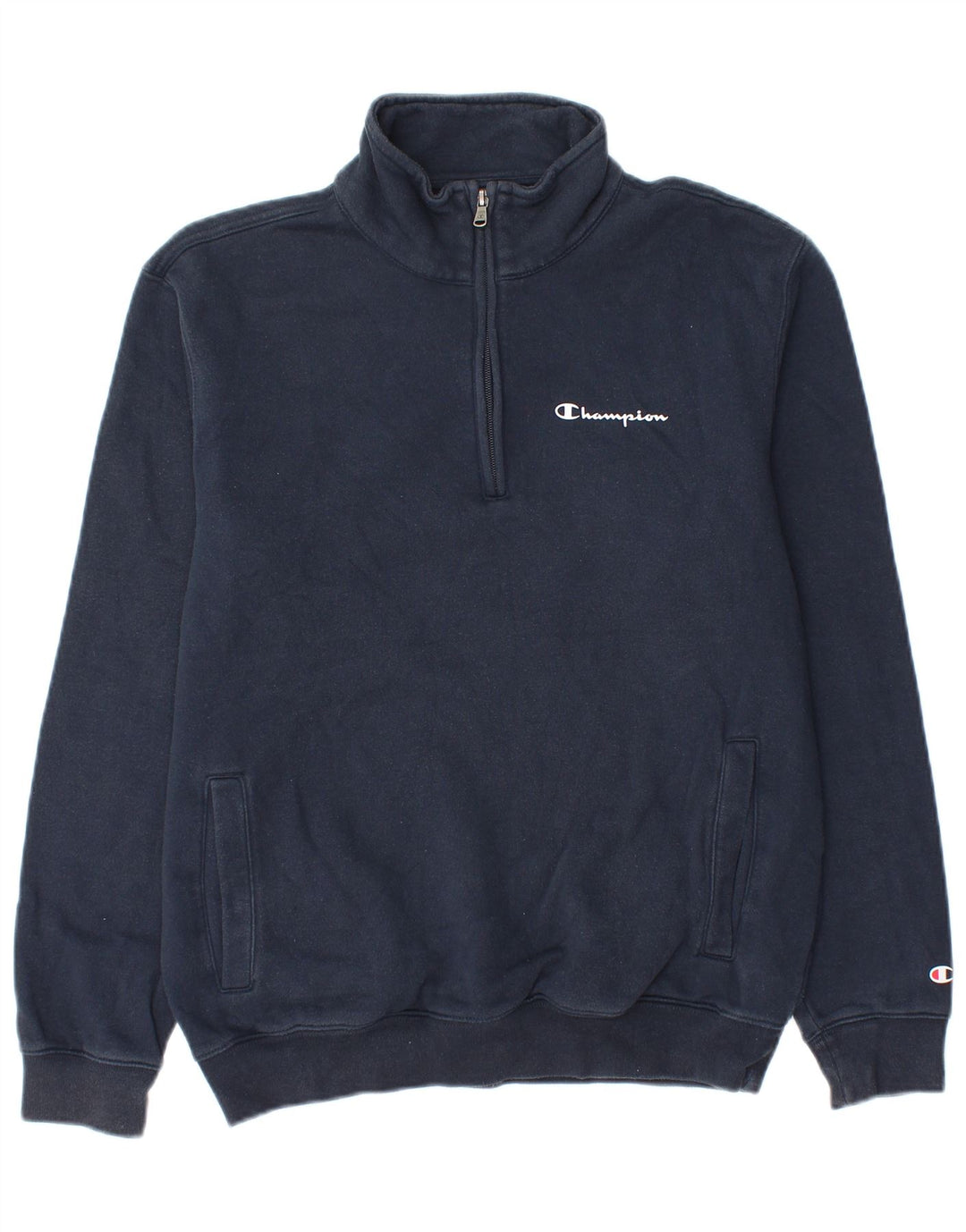 Champion Sudadera con cuello con cremallera para hombre, jersey pequeño de algodón azul marino