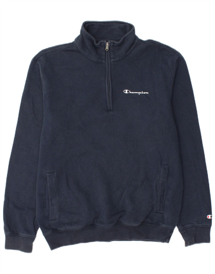 Champion Sudadera con cuello con cremallera para hombre, jersey pequeño de algodón azul marino