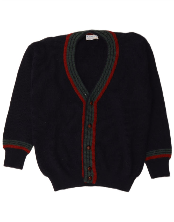 Vintage hombres Cardigan suéter IT 48 medio azul marino rayas lana