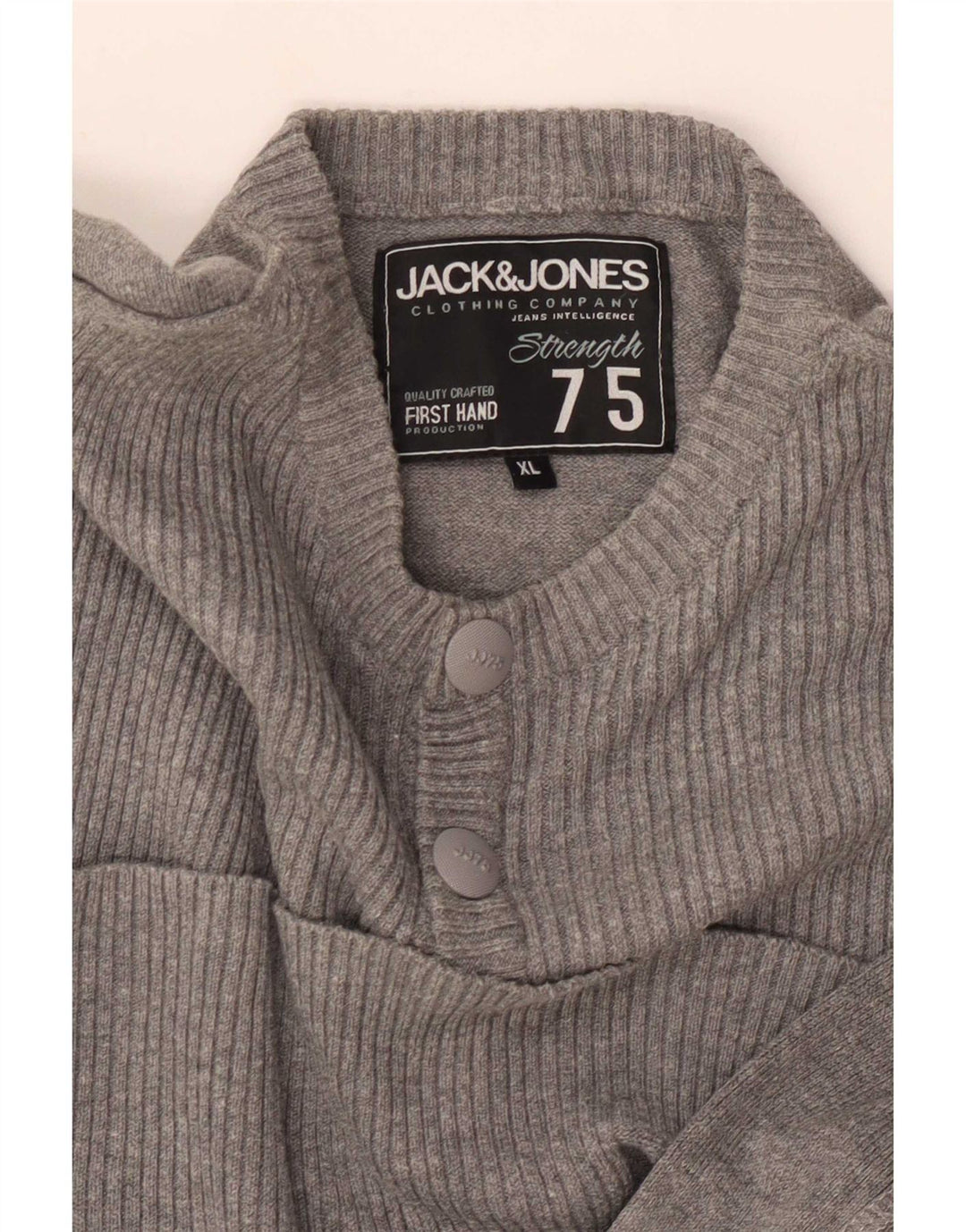 Jack & Jones Hombre Button Neck Jumper Sweater XL Gris