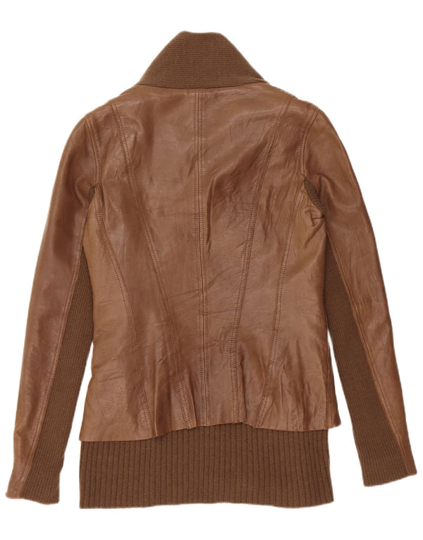 Vintage mujer chaqueta de cuero Reino Unido 10 pequeño cuero marrón
