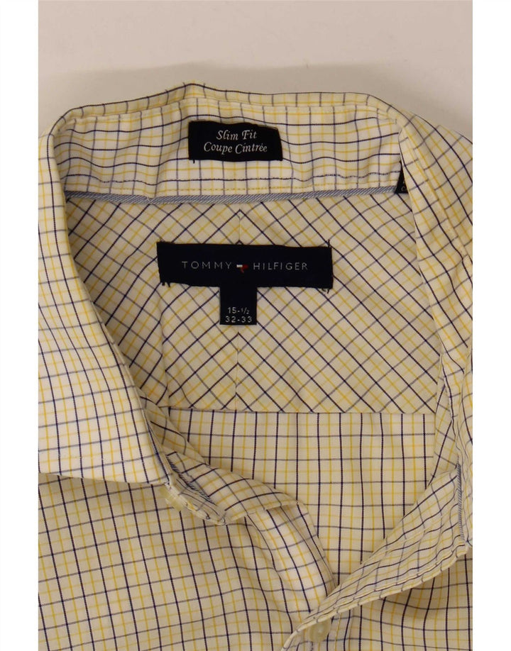 Tommy Hilfiger Camisa Slim Fit para Hombre Talla 15 1/2 Medium White Gingham