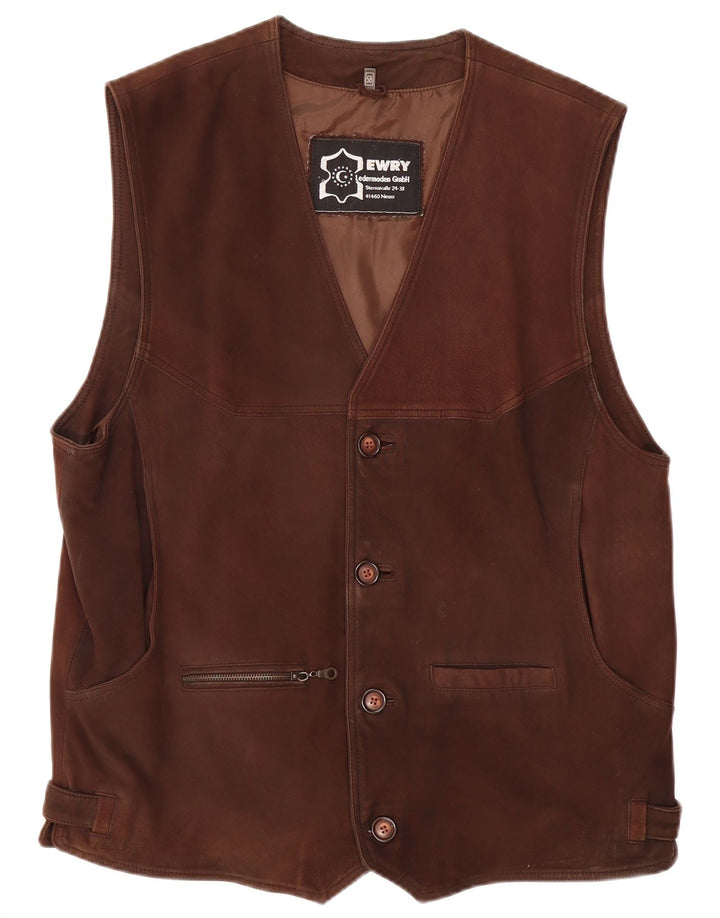 VINTAGE Mens Leather Gilet UK 40 Large Brown Leather Vintage Vintage and Second-Hand Vintage from Messina Hembry 