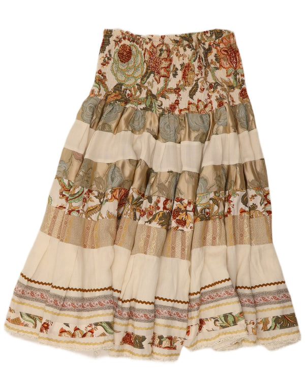 Falda acampanada vintage de cintura alta para mujer W28 Viscosa floral beige medio