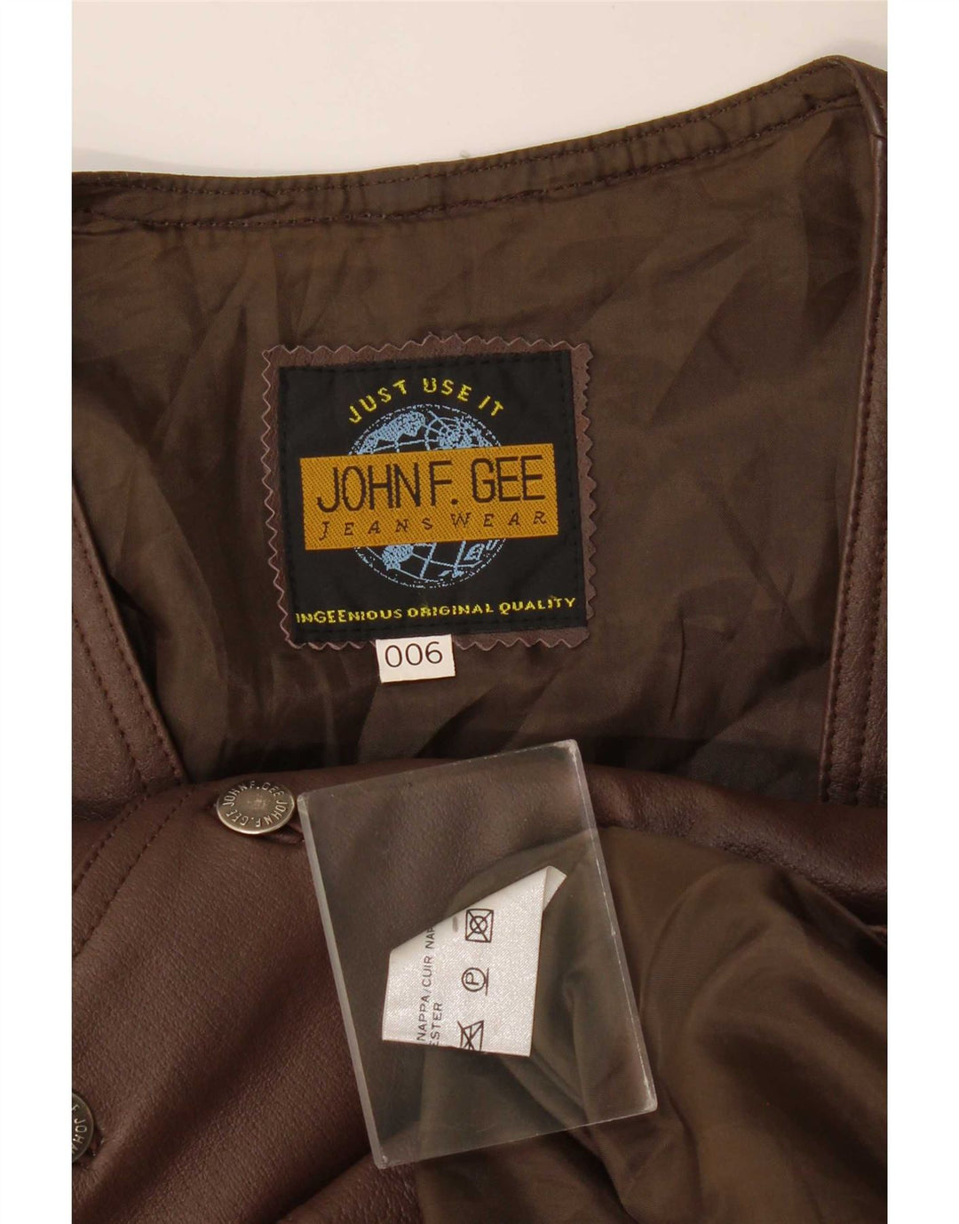 John F Gee Chaleco de cuero para hombre Marrón medio