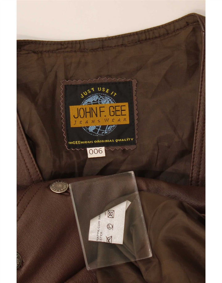 John F Gee Chaleco de cuero para hombre Marrón medio