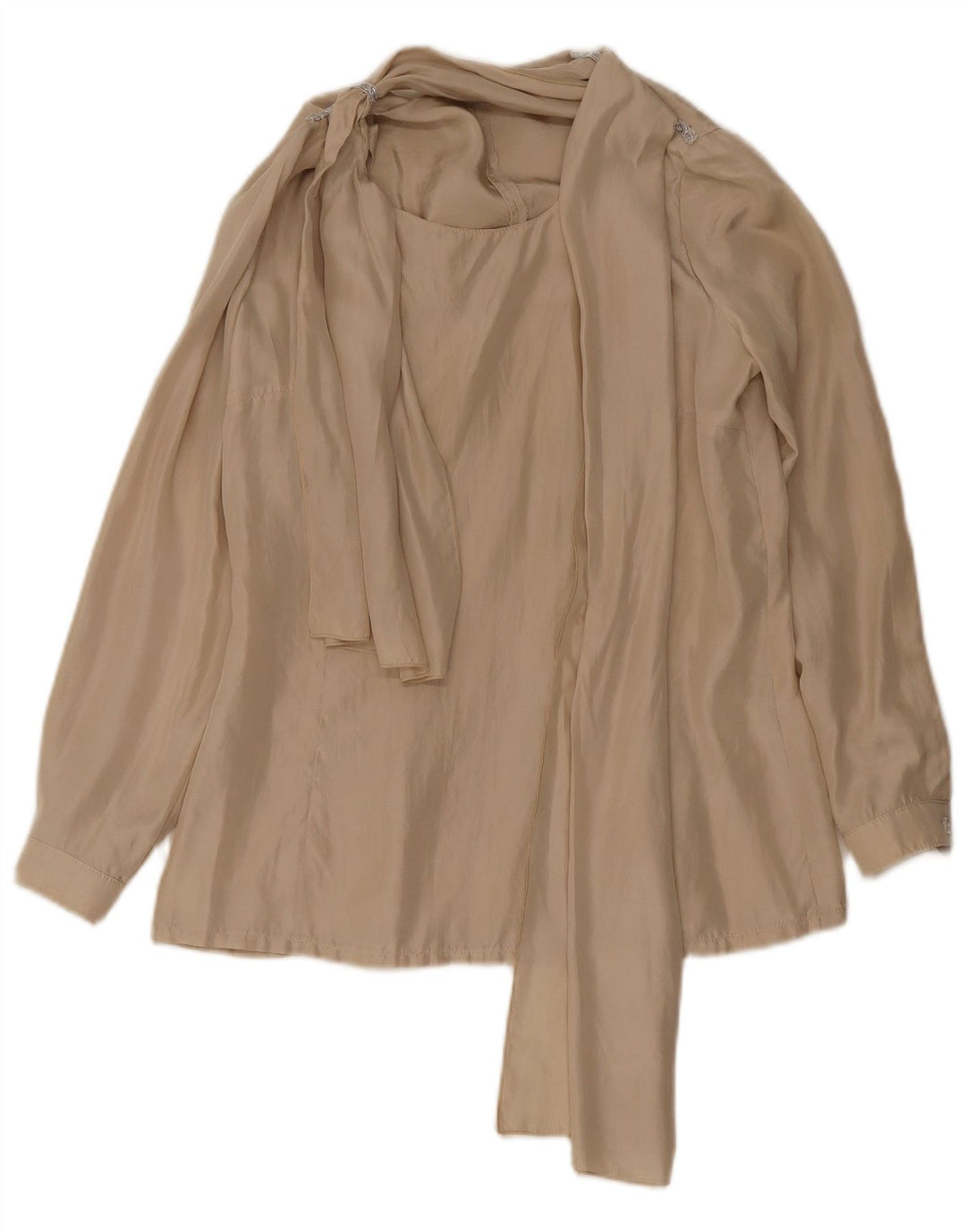 Vintage mujer frente corbata blusa Top Reino Unido 12 Medio Beige