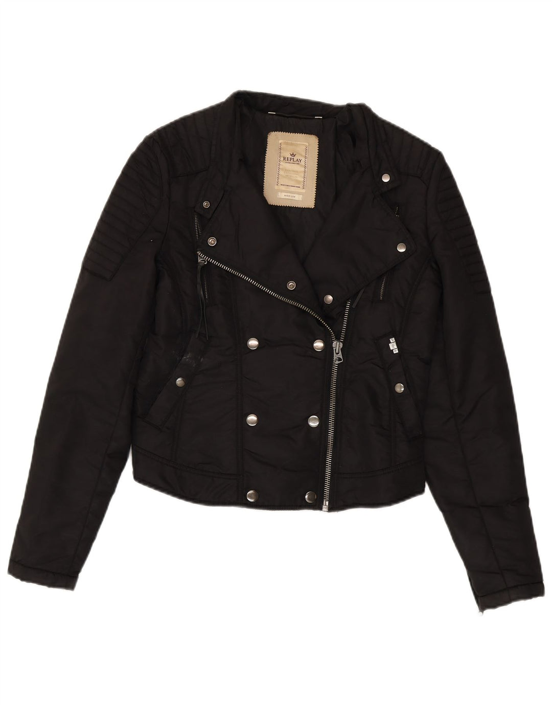 Replay - Chaqueta motera corta para mujer, talla 40, talla M, color negro
