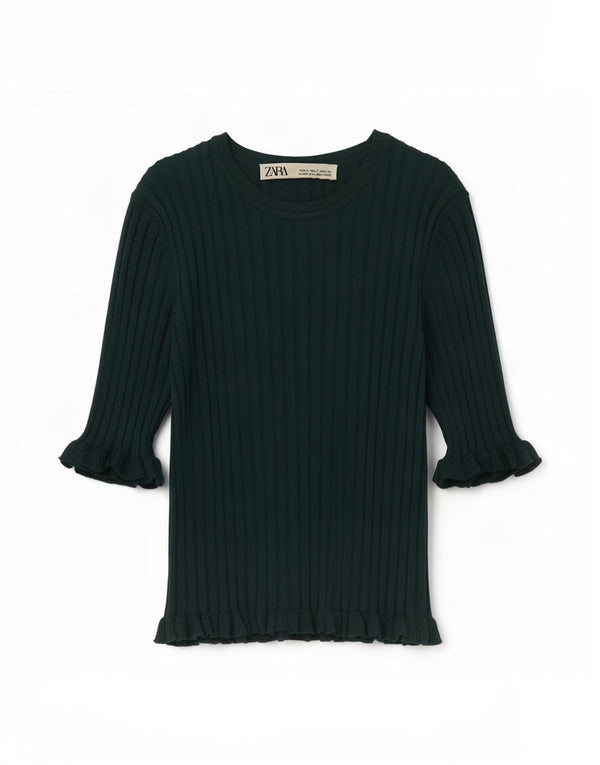 Zara Mujer Blusa Corta Top UK 8 Small Viscosa Verde