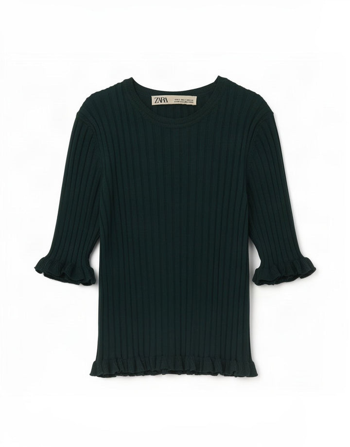 Zara Mujer Blusa Corta Top UK 8 Small Viscosa Verde