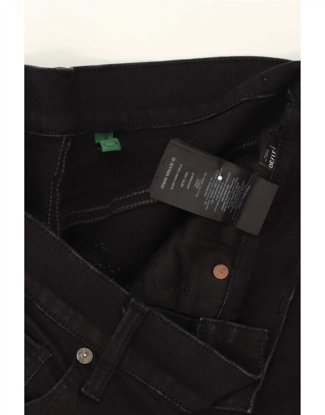 G-STAR Mens 3301 Slim Jeans W31 L30 Black Cotton Vintage G-Star and Second-Hand G-Star from Messina Hembry 