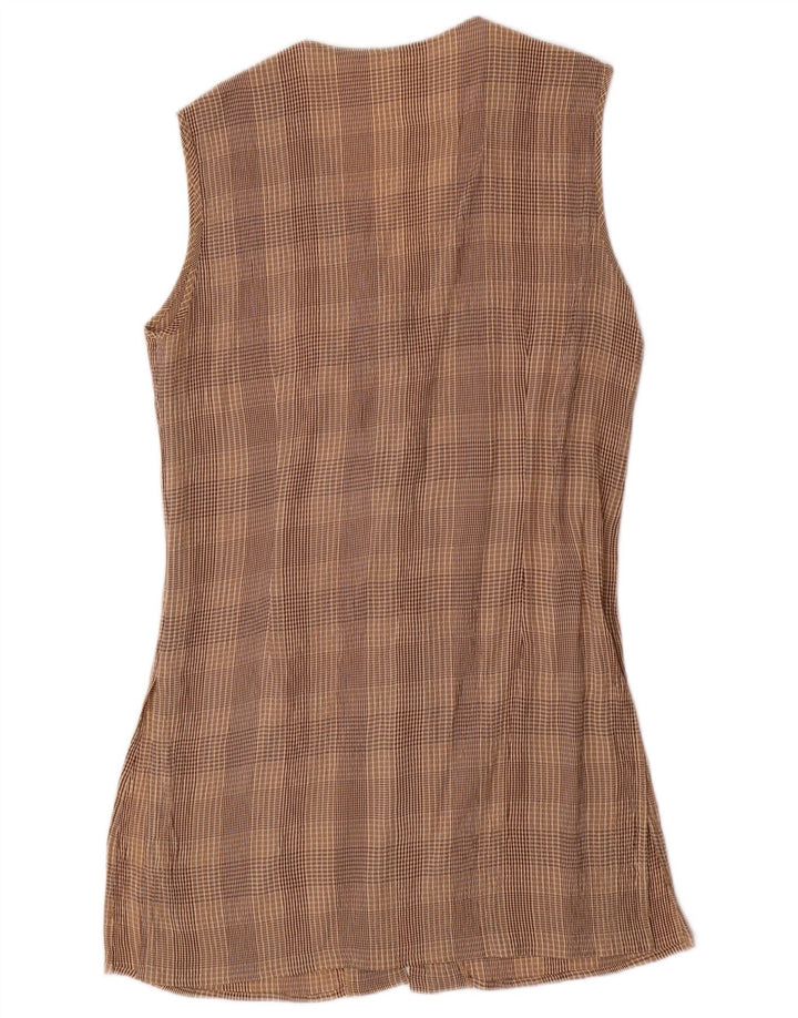 VINTAGE Mujer 4 Botones 2 Piezas Set UK 10 Pequeño W28 Acetato de Cuadros Marrón