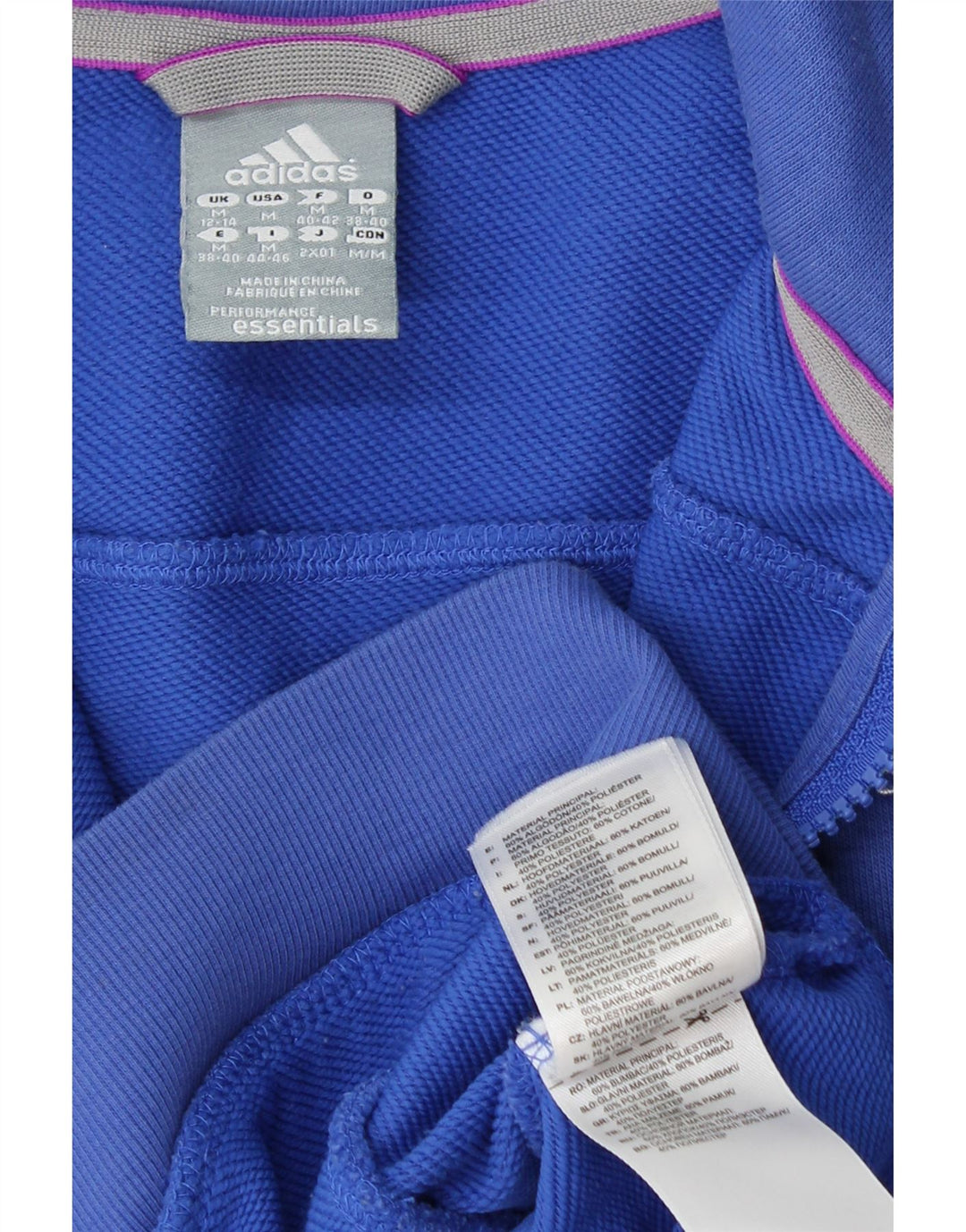 ADIDAS Mujer Climalite Chándal Top Chaqueta Reino Unido 12/14 Algodón Azul Medio